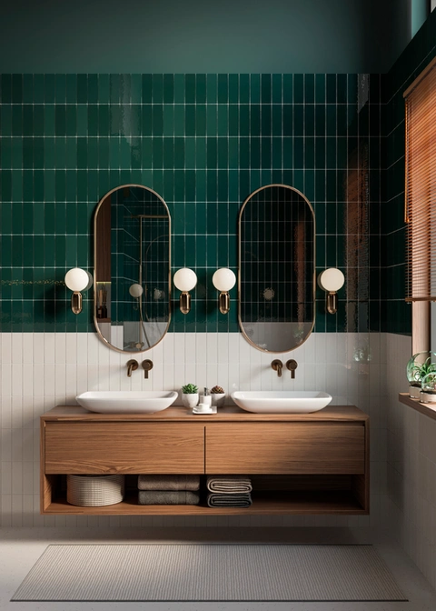 Bathroom with green tiles