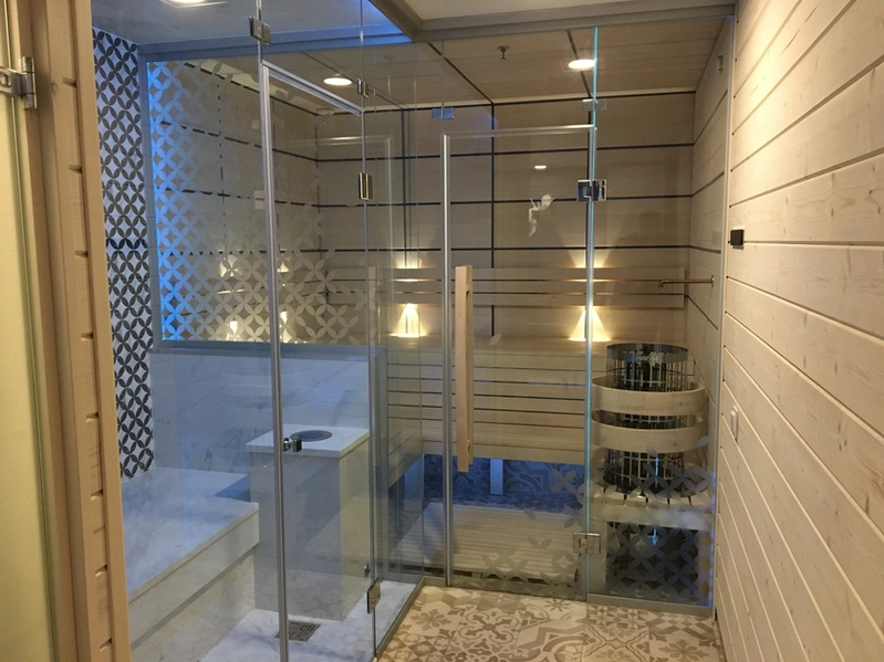 Glass shower and sauna
