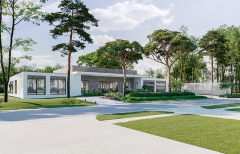 Single-storey home with garden paths