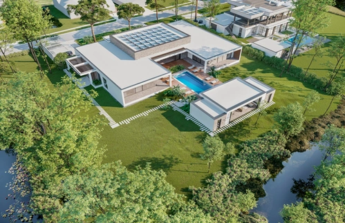 Aerial view with pool