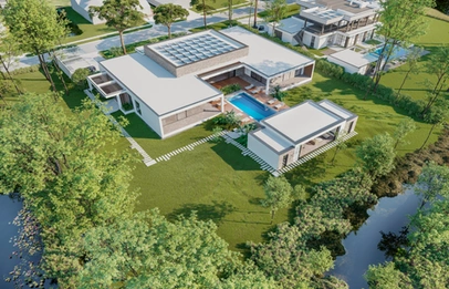 Aerial view with pool