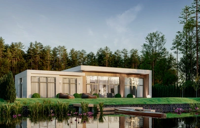 Lakeside home at dusk