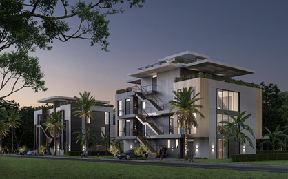 Multi-unit residences at dusk