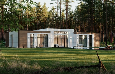 Forest residence at sunset