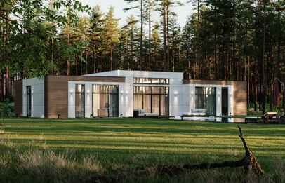 Forest residence at sunset