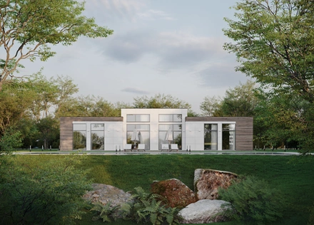 Garden-view residence, wide angle